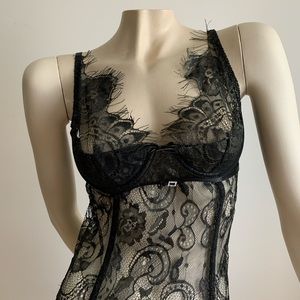 Black and gold lace corset bra top